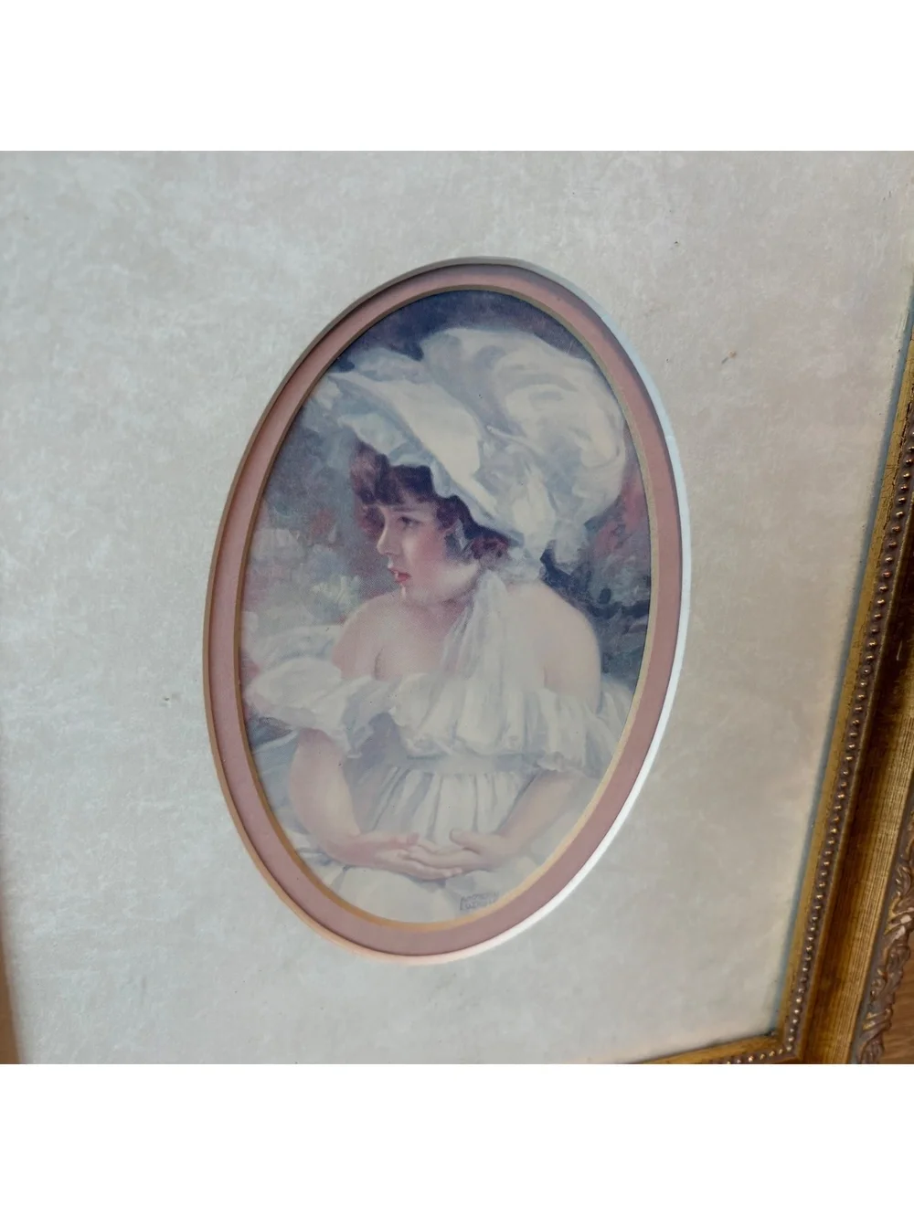 Vintage Andrew Loomis “Priscilla” Framed Art Ornate Gold Frame Girl in Bonnet
